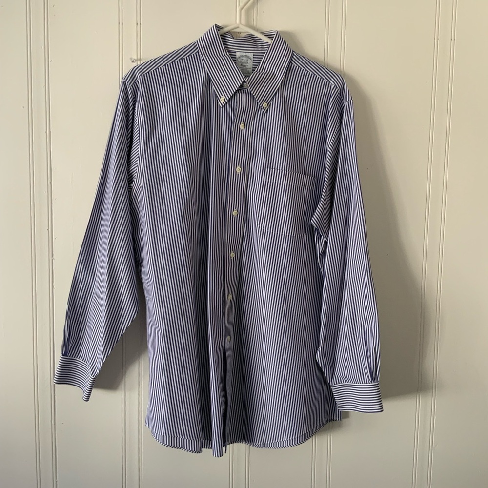 Brooks Brothers Dark Blue and White Classic Dress Shirt